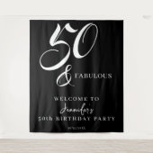 Modern Elegant Black White Fifty Fabulous Birthday Wandkleed (Voorkant)