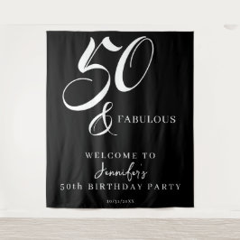 Modern Elegant Black White Fifty Fabulous Birthday Wandkleed