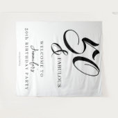 Modern Elegant Black White Fifty Fabulous Birthday Wandkleed (Voorkant (horizontaal))