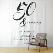 Modern Elegant Black White Fifty Fabulous Birthday Wandkleed (In situ)