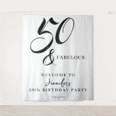 Modern Elegant Black White Fifty Fabulous Birthday Wandkleed (Voorkant)