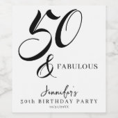 Modern Elegant Black White Fifty Fabulous Birthday Wijn Etiket (Enkel label)