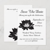 Modern Elegant, Black White Floral Waterlily Save The Date (Voorkant / Achterkant)