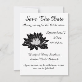 Modern Elegant, Black White Floral Waterlily Save The Date