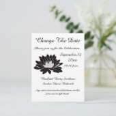 Modern Elegant, Black White Floral Waterlily Save The Date (Staand voorkant)
