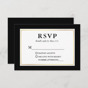Modern Elegant Black White Gold Lijst RSVP Kaartje