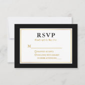 Modern Elegant Black White Gold RSVP Kaartje (Voorkant)