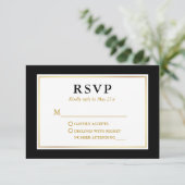 Modern Elegant Black White Gold RSVP Kaartje (Staand voorkant)