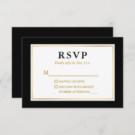 Modern Elegant Black White Gold RSVP Kaartje