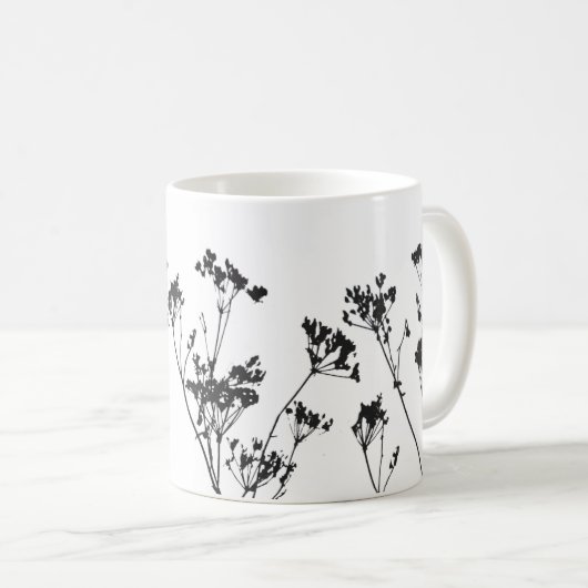 Modern Elegant Black White Meadow Flowers Koffiemok (Voorkant rechts)