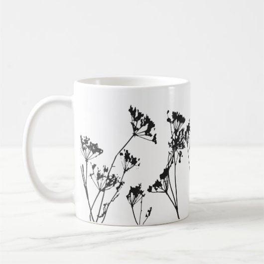 Modern Elegant Black White Meadow Flowers Koffiemok (Links)