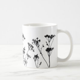Modern Elegant Black White Meadow Flowers Koffiemok