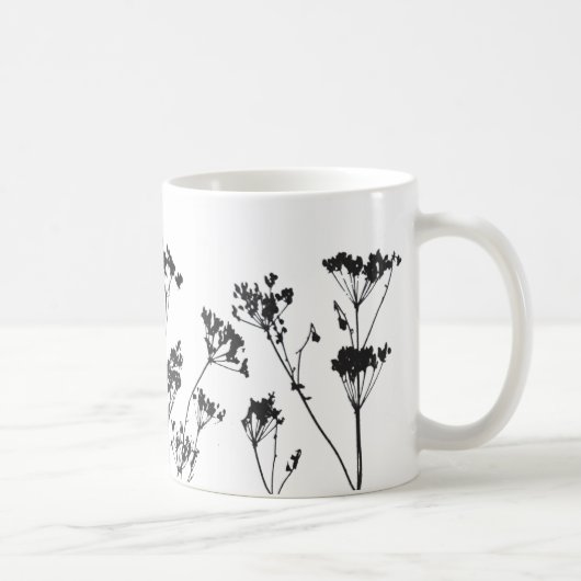 Modern Elegant Black White Meadow Flowers Koffiemok (Rechts)