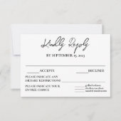 Modern Elegant Black White Meal Choice RSVP Card (Voorkant)
