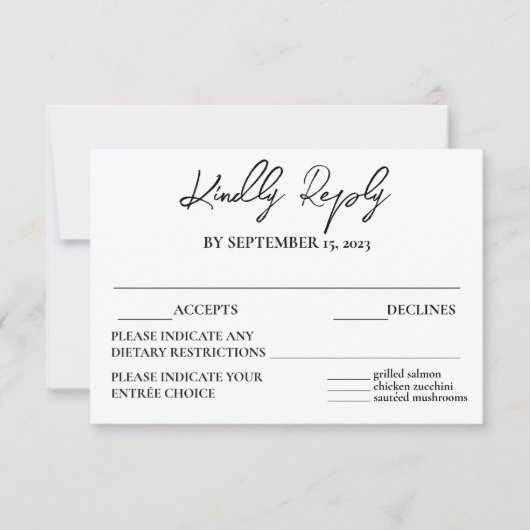 Modern Elegant Black White Meal Choice RSVP Card (Voorkant)