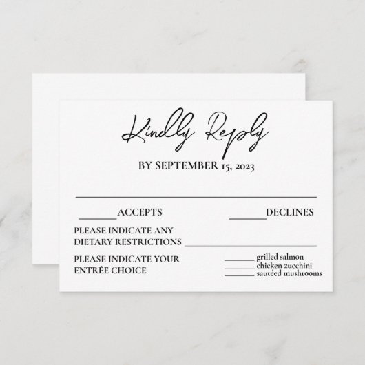 Modern Elegant Black White Meal Choice RSVP Card (Voorkant / Achterkant)