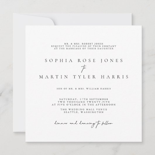 Modern Elegant Black & White Minimalist Wedding Kaart (Voorkant)