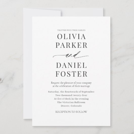 Modern Elegant Black & White Minimalist Wedding Kaart (Voorkant)