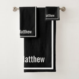 Modern Elegant Black &white Monogram  Bad Handdoek