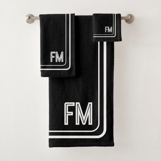 Modern Elegant Black & White Monogram Bath Towel Bad Handdoek (Insitu)