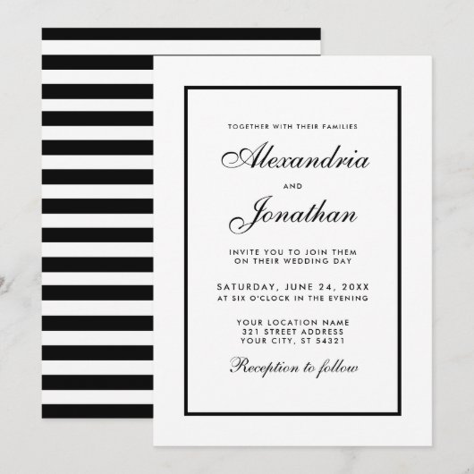 Modern Elegant Black & White Wedding Invitation S Kaart (Voorkant / Achterkant)