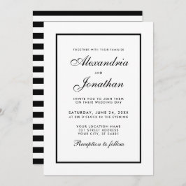 Modern Elegant Black & White Wedding Invitation S Kaart