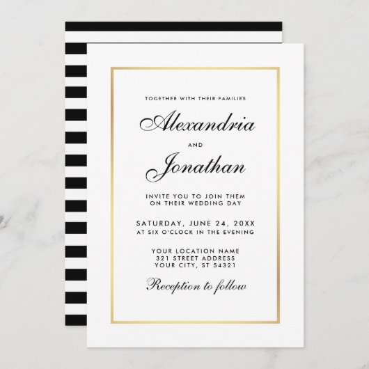 Modern Elegant Black White Wedding Invitation S Kaart (Voorkant / Achterkant)