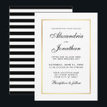 Modern Elegant Black White Wedding Invitation S Kaart<br><div class="desc">Moderne elegante,  maar eenvoudige bruiloft zwart-wit met gouden Lijst nodigde Kaart uit - gestreept terug</div>