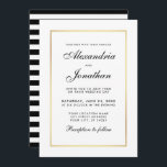 Modern Elegant Black White Wedding Invitation S Kaart<br><div class="desc">Moderne elegante,  maar eenvoudige bruiloft zwart-wit met gouden Lijst nodigde Kaart uit - gestreept terug</div>