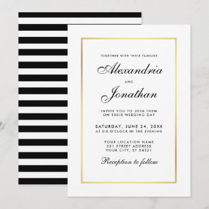 Modern Elegant Black White Wedding Invitation S Kaart