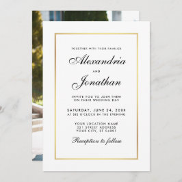Modern Elegant Black White Wedding Invite - Foto Kaart