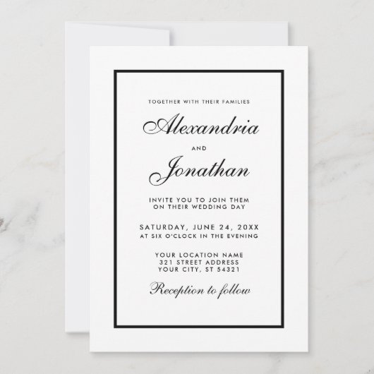 Modern Elegant Black & White Wedding Invite Foto Kaart (Voorkant)