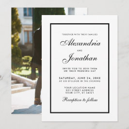Modern Elegant Black & White Wedding Invite Foto Kaart