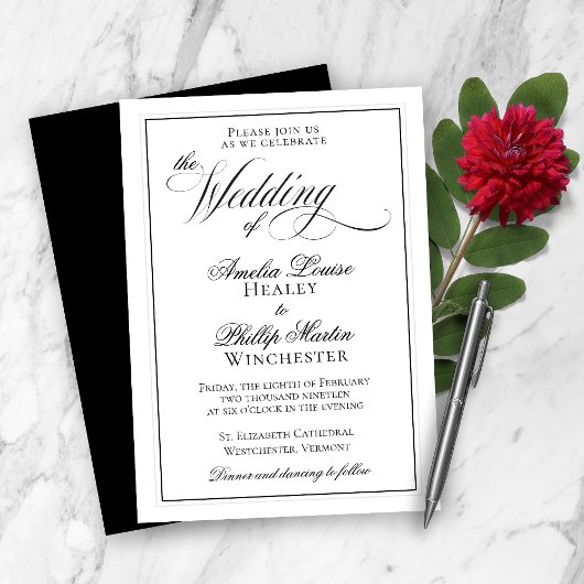 Modern Elegant Black White Wedding Kaart