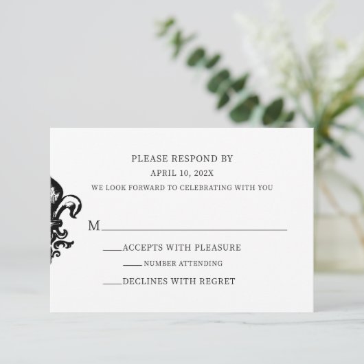 Modern Elegant Black White Wedding RSVP Kaartje (Staand voorkant)