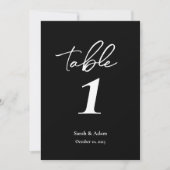 Modern Elegant Black White Wedding Table Number Aankondiging (Voorkant)