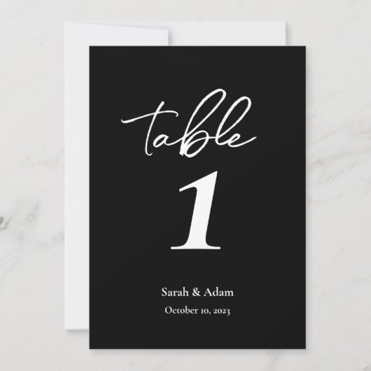 Modern Elegant Black White Wedding Table Number Aankondiging (Voorkant)
