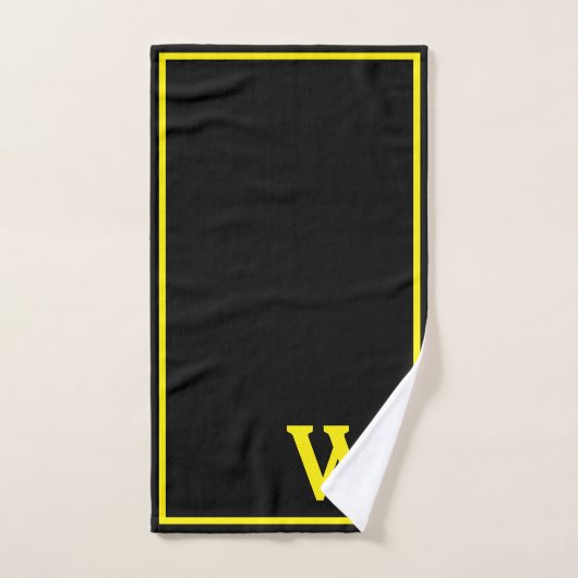 Modern Elegant Black Yellow Monogram Script  Bad Handdoek (Handdoek)