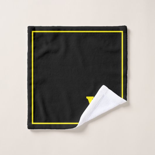 Modern Elegant Black Yellow Monogram Script  Bad Handdoek (Wasdoekje)