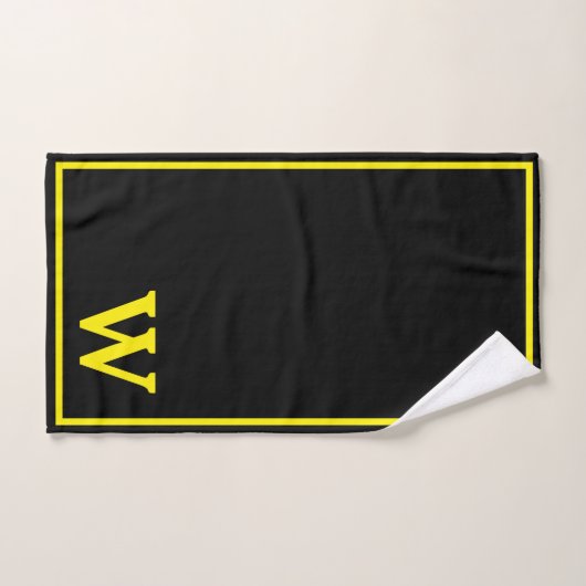 Modern Elegant Black Yellow Monogram Script Bad Handdoek (Handdoek)