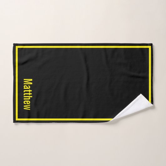 Modern Elegant Black Yellow Monogram Script Name Bad Handdoek (Handdoek)