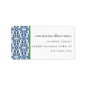 Modern Elegant Blauw Arabesque Damask Gepersonalis Etiket (Voorkant)