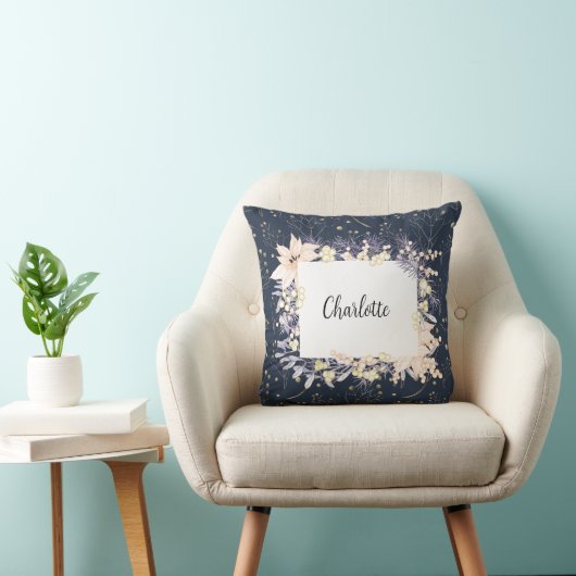 Modern Elegant Blauw Bloemen Kerstmis Kussen (Stoel)