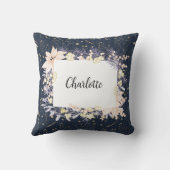 Modern Elegant Blauw Bloemen Kerstmis Kussen (Achterkant)