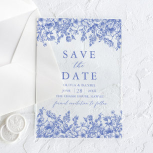 Modern Elegant Blauw  Bloemen Save the Date Acryl Uitnodigingen
