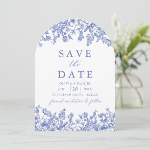 Modern Elegant Blauw  Bloemen Save the Date Kaart