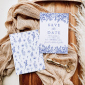 Modern Elegant Blauw  Bloemen Save the Date Kaart