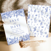 Modern Elegant Blauw Bloemen Save the Date Kaart