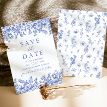 Modern Elegant Blauw  Bloemen Save the Date