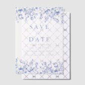 Modern Elegant Blauw Bloemen Save the Date Vellum Uitnodigingen (Offset (Uitnodiging))